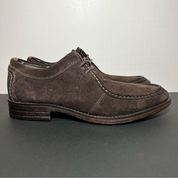 Mens CLARKS Delsin Rise Brown Leather Oxford Shoes / Size 8 Medium - Picture 2 of 10